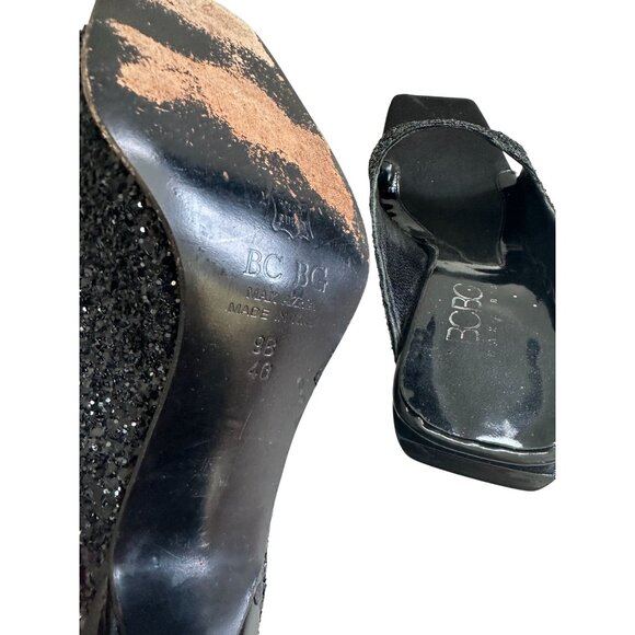 BCBGMAXAZRIA Black Glitter Y2K Square Toe Heels Size 9 - Picture 6 of 7
